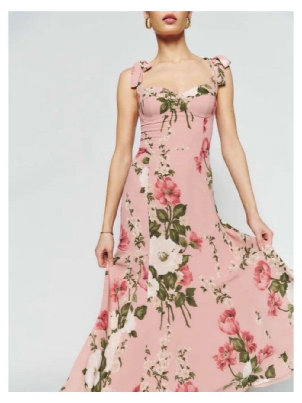 Reformation Pink Floral Tie-Shoulder Maxi Dress